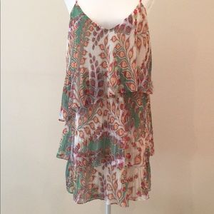 L tiered mini dress boho adjustable straps lined